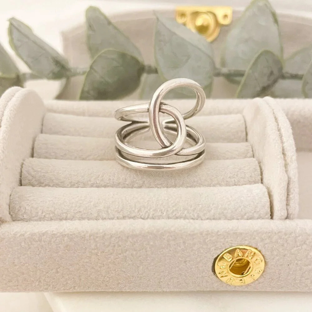 925 Sterling Silver Big Knot Statement Ring Dainty Adjustable Ring - Picture 3 of 10
